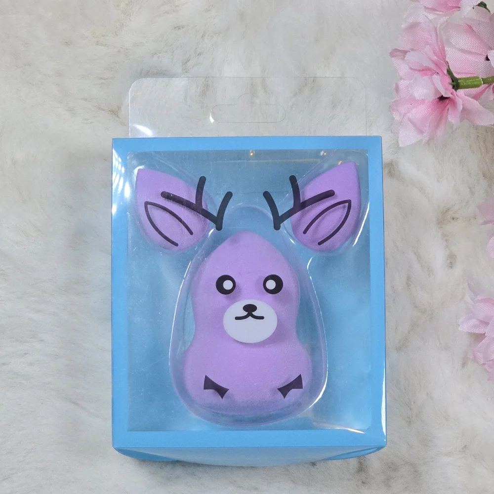 Purple Makeup Beauty Blender Set Cute Reindeer Three Piece Full Size & Mini New